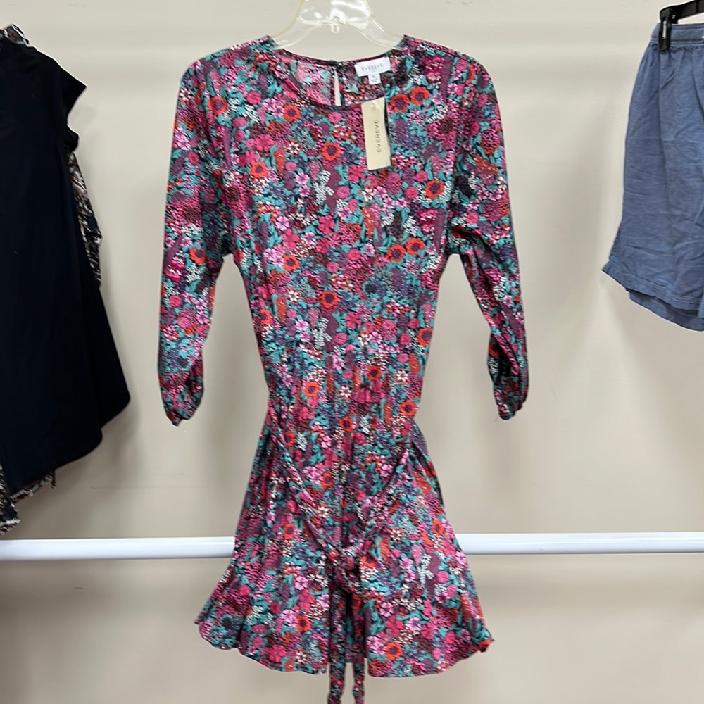 Women’s long sleeve dress size M by Evereve pink and red floral design. NWT.